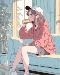 トーストを食べる女の子０