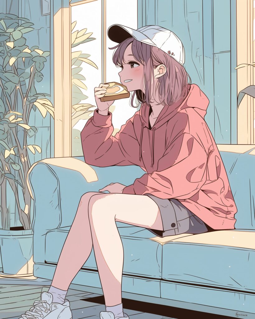 トーストを食べる女の子０
