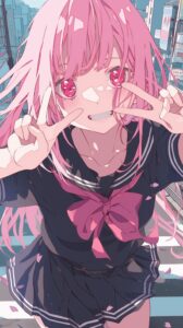 見上げる女子０
