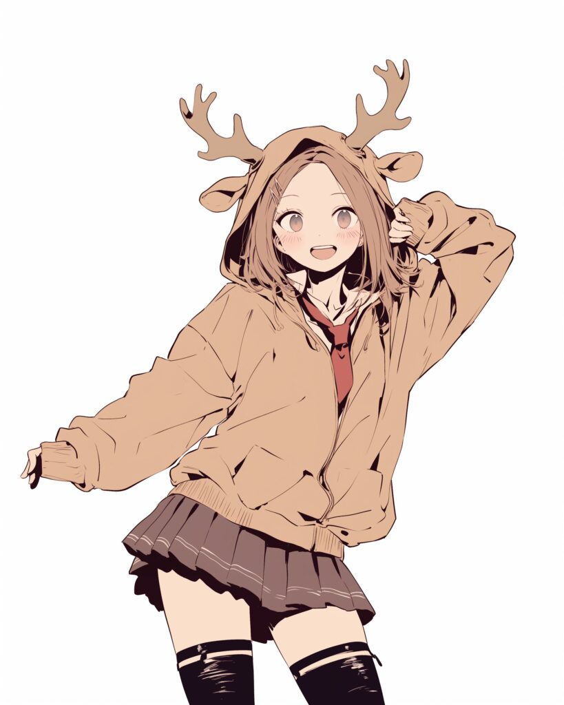 鹿パーカー女子０