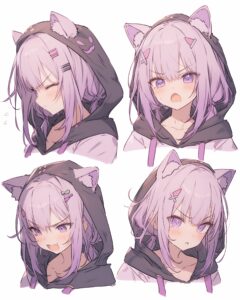 感情的紫パーカー女子０