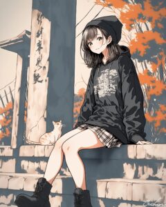 秋パーカー女子０