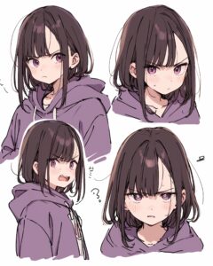 感情的紫パーカー女子０