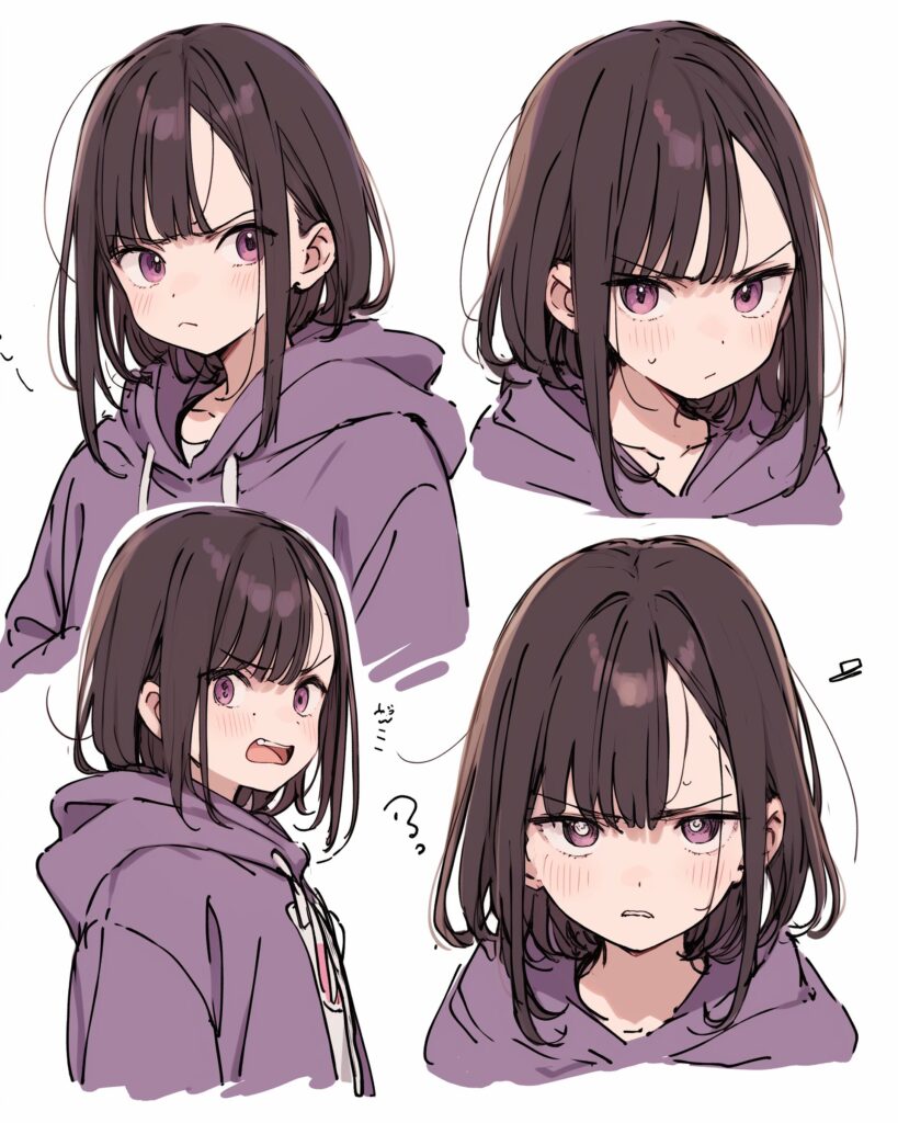 感情的紫パーカー女子０