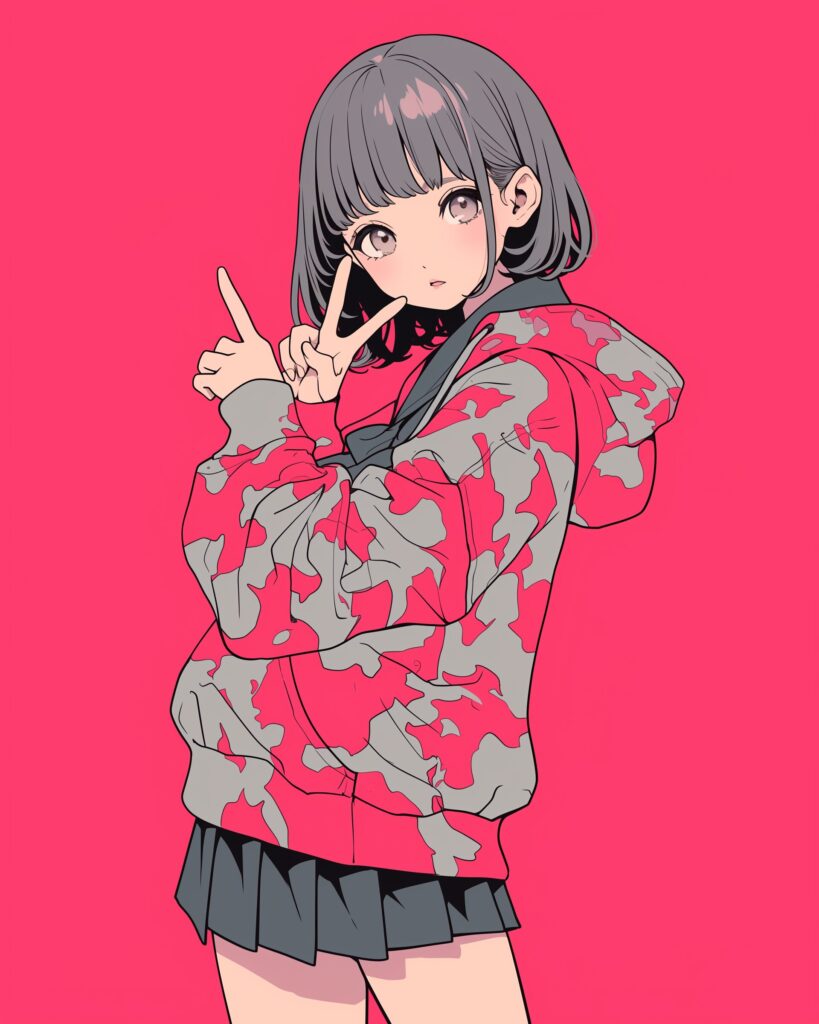 和柄パーカー女子ピンク０