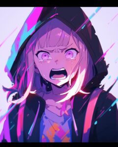 感情的紫パーカー女子０