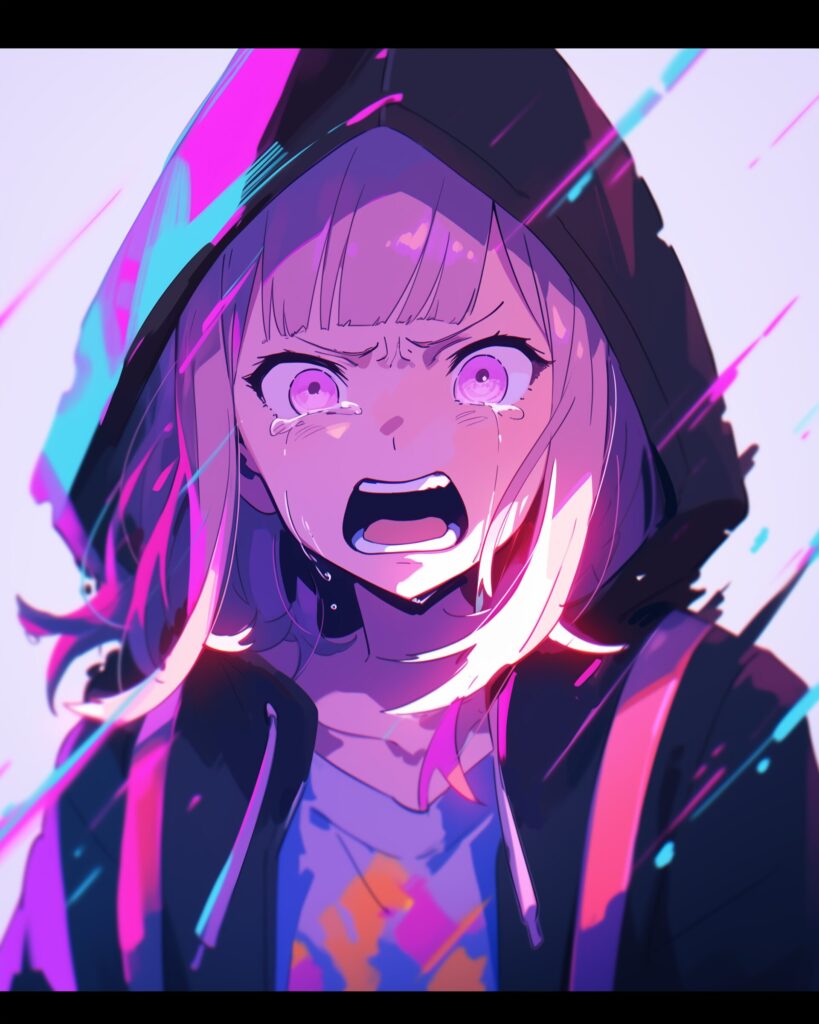 感情的紫パーカー女子０