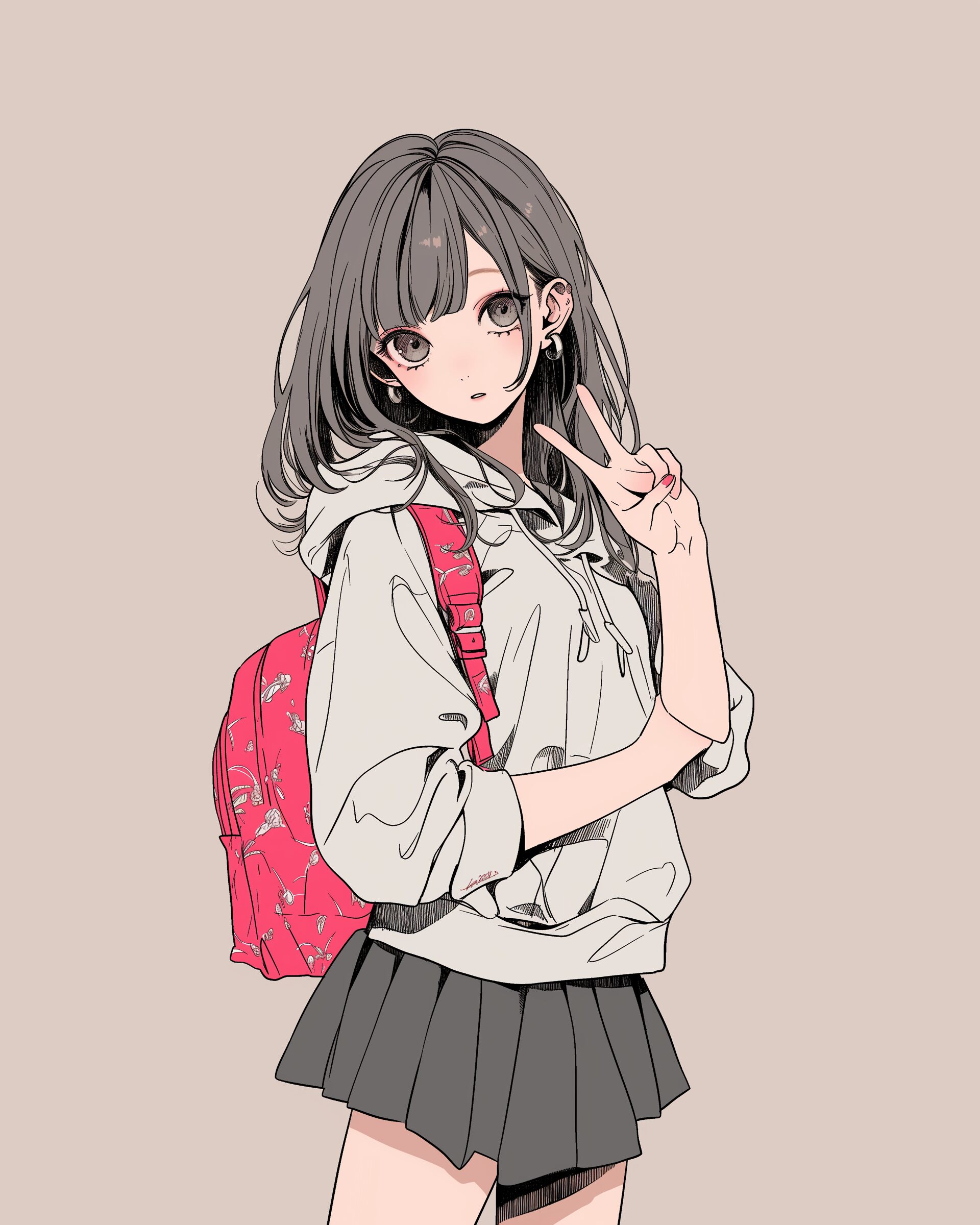 和柄パーカー女子ピンク０