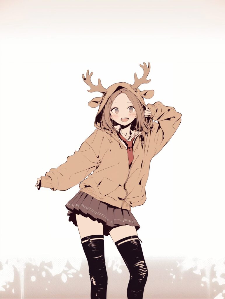 鹿パーカー女子０