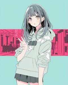 和柄パーカー女子ピンク０
