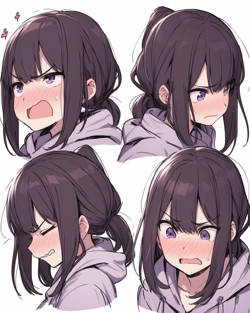 感情的紫パーカー女子０