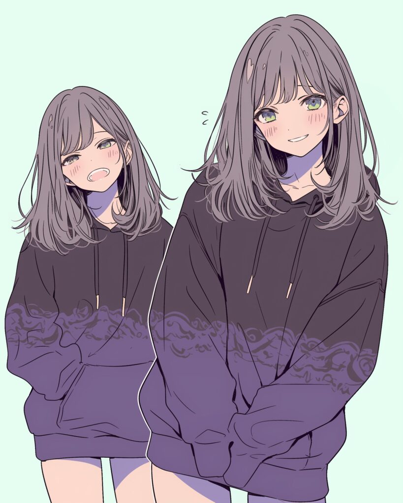 紫黒パーカー女子０