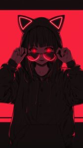 【壁紙】猫耳サングラス女子レッド０