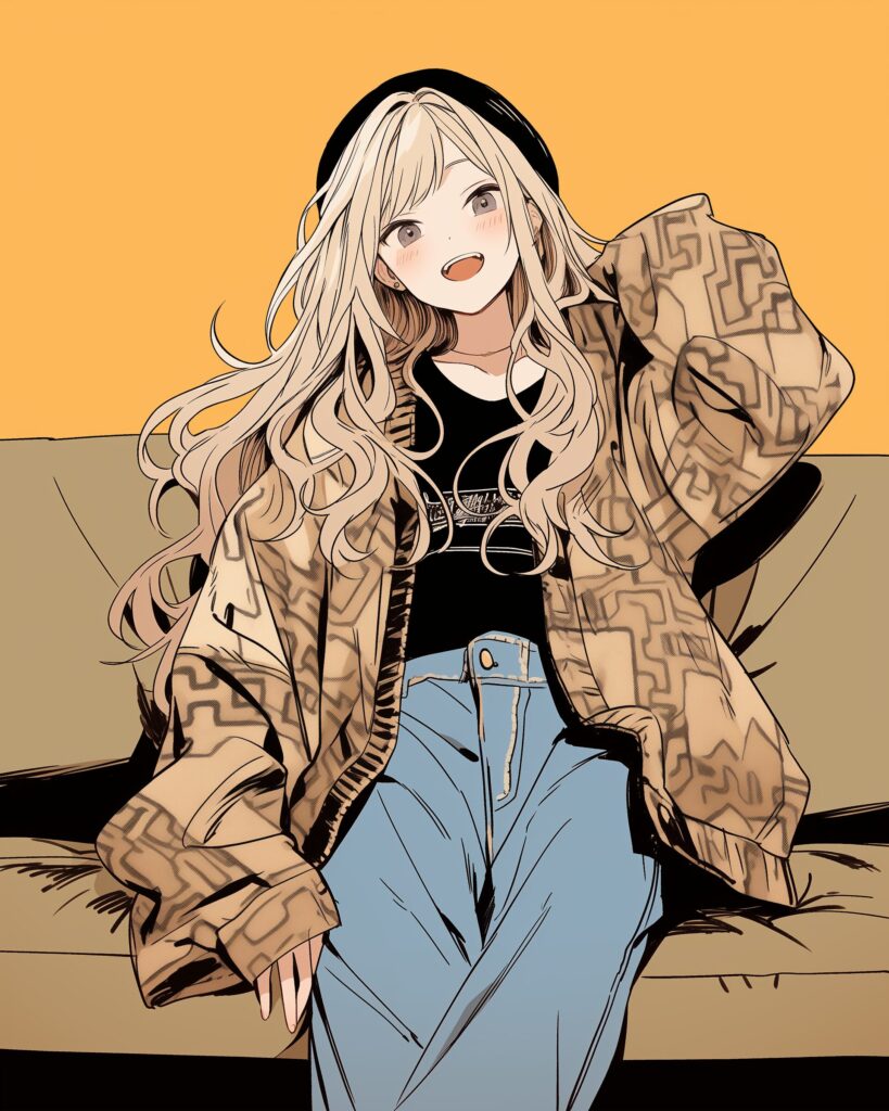 ベージュ和柄ファッション女子０