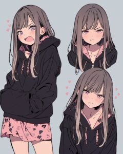 表情豊かなピンクパーカー女子０