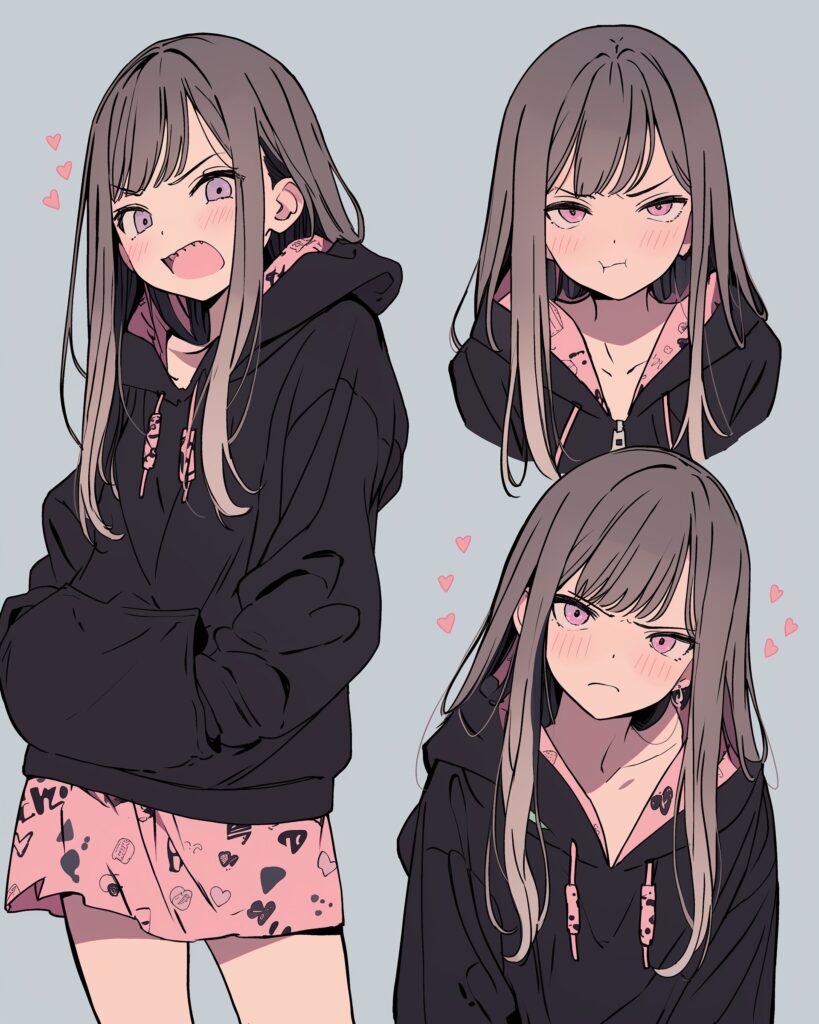 表情豊かなピンクパーカー女子０