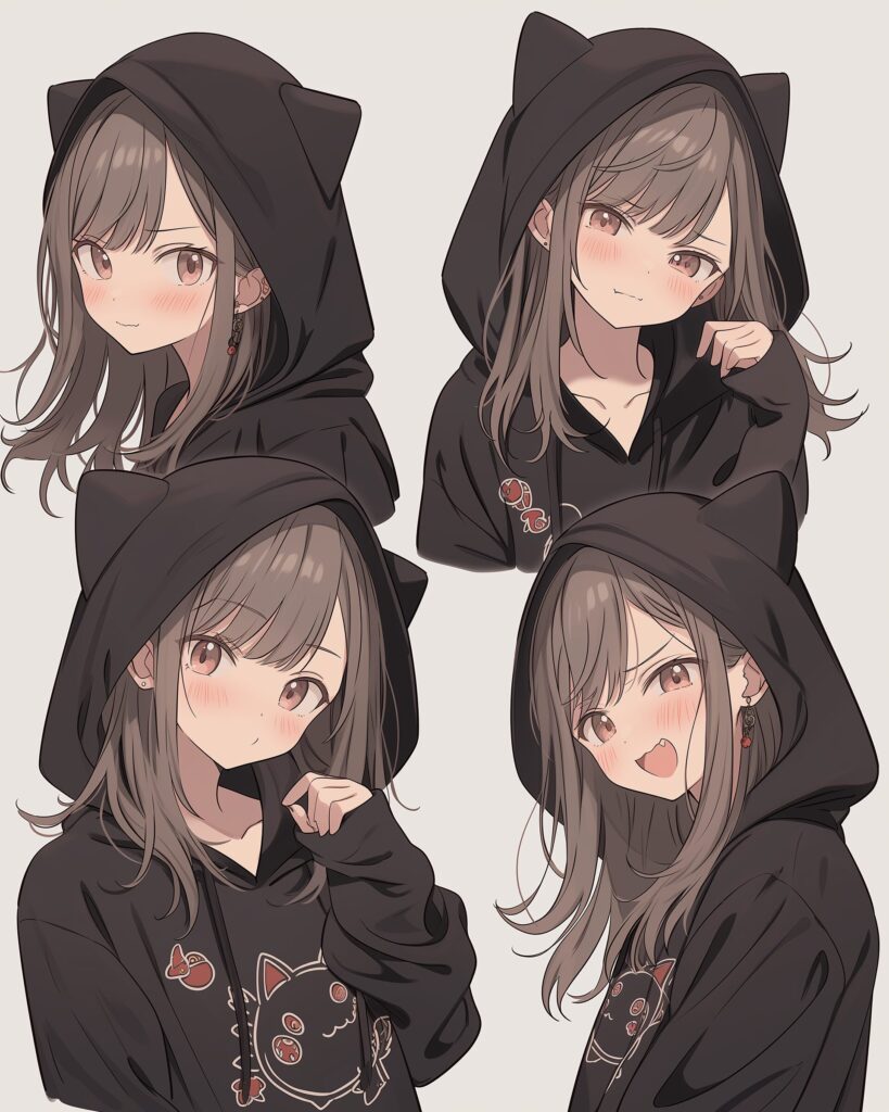 猫耳ブラックパーカー女子０