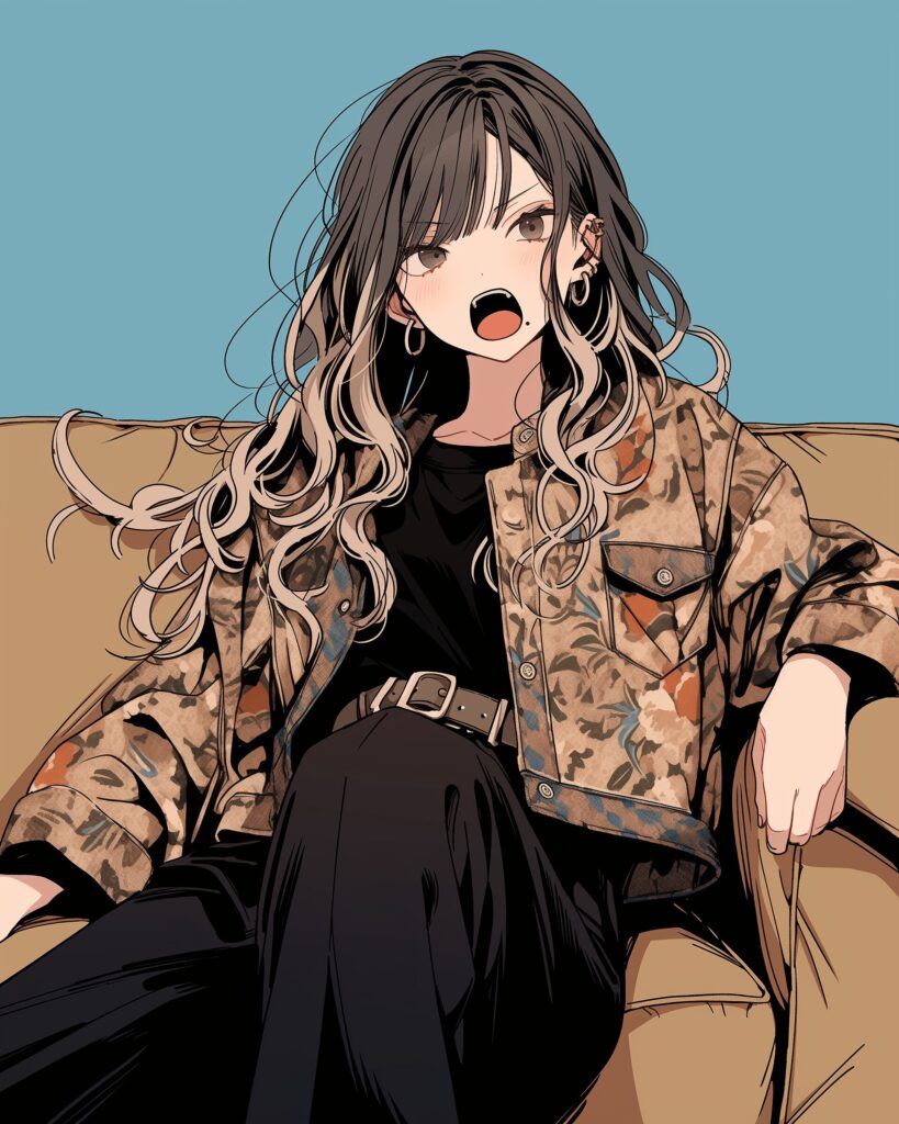 ベージュ和柄ファッション女子０