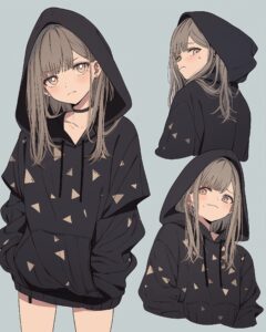 お洒落なブラックパーカー女子０