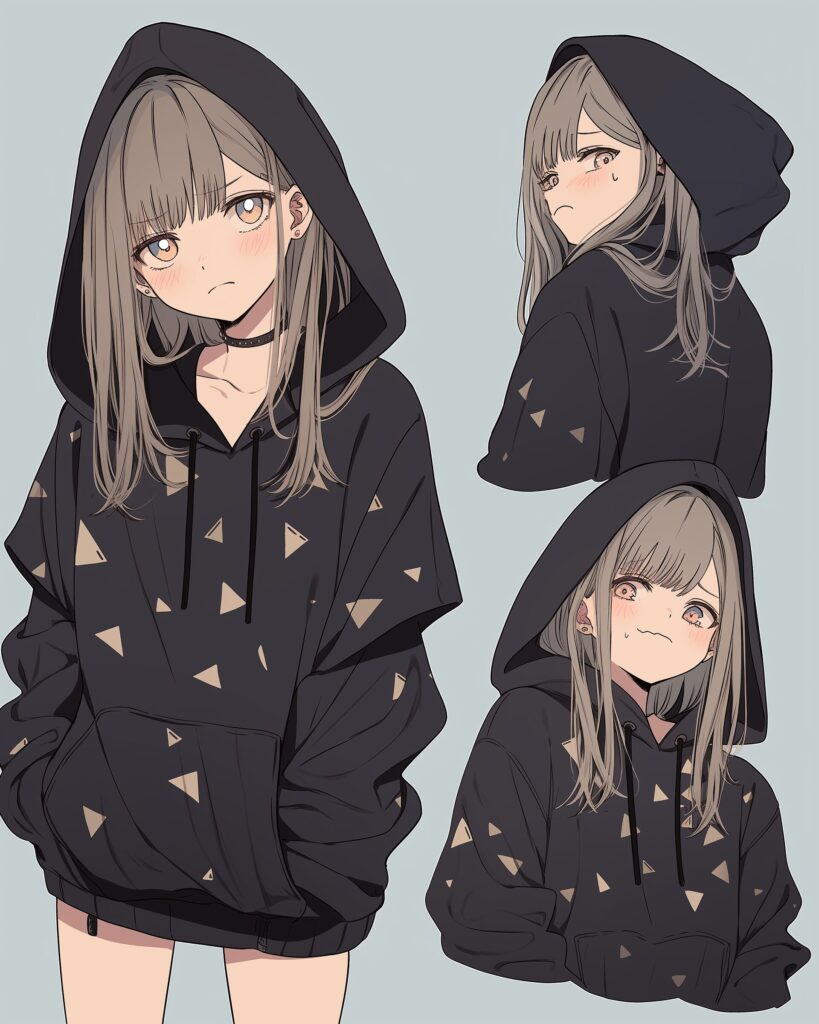 お洒落なブラックパーカー女子０