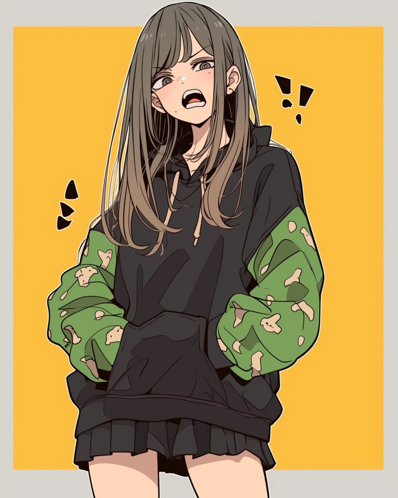 緑黒パーカー女子０