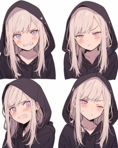 紫黒パーカー女子０