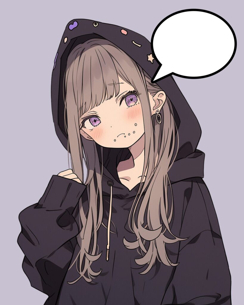 紫黒パーカー女子１