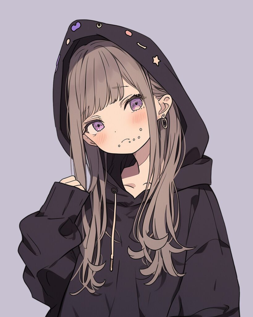 紫黒パーカー女子１