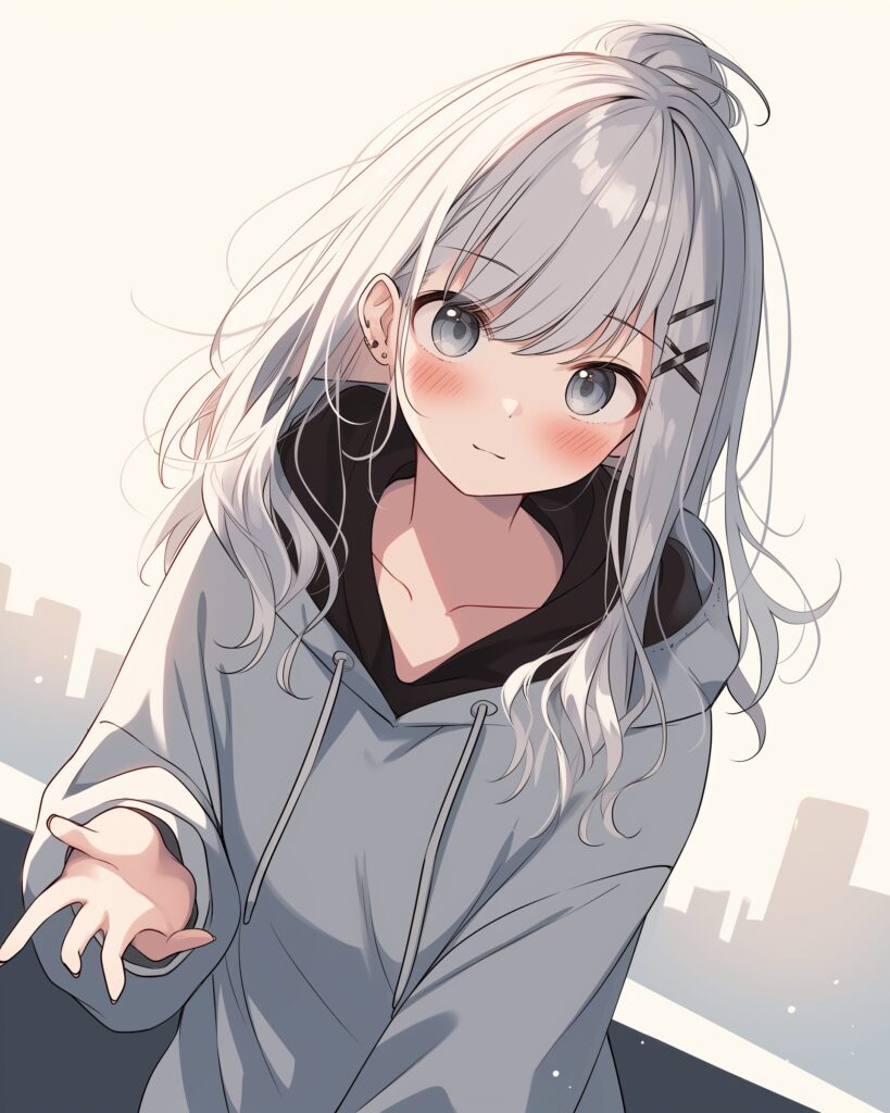銀髪パーカー女子０