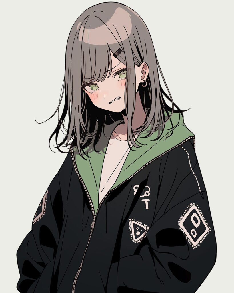 緑黒パーカー女子０