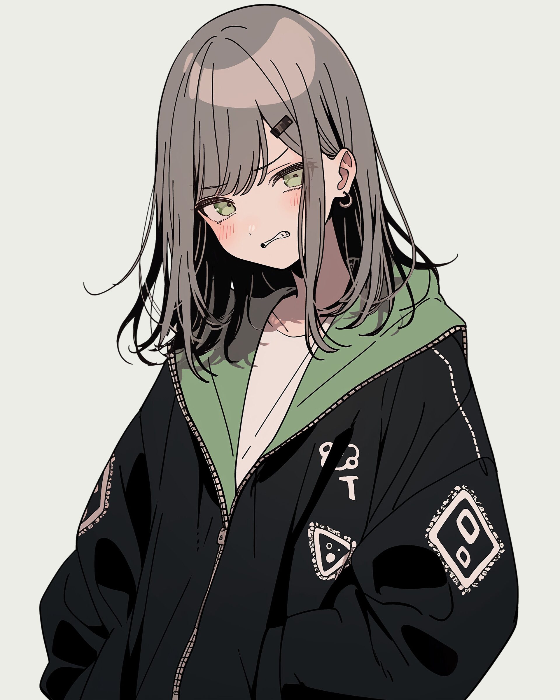 緑黒パーカー女子0