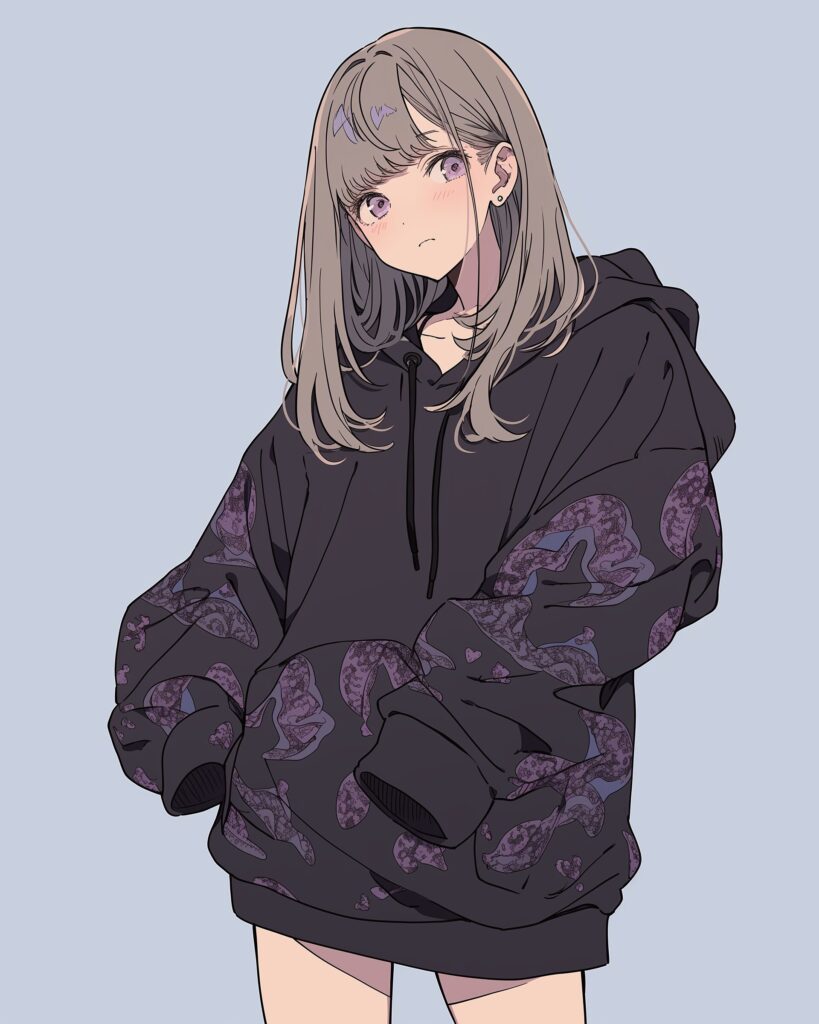 紫黒パーカー女子０