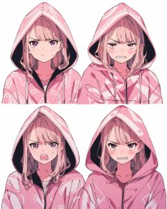 表情豊かなピンクパーカー女子０