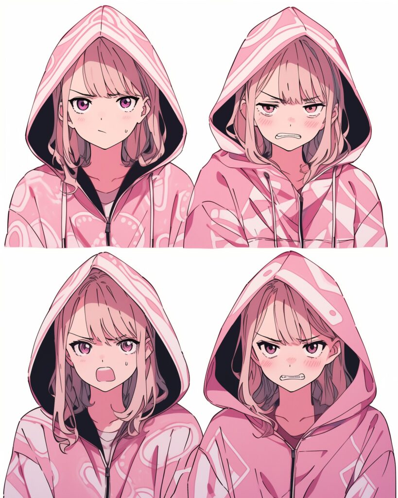 表情豊かなピンクパーカー女子０