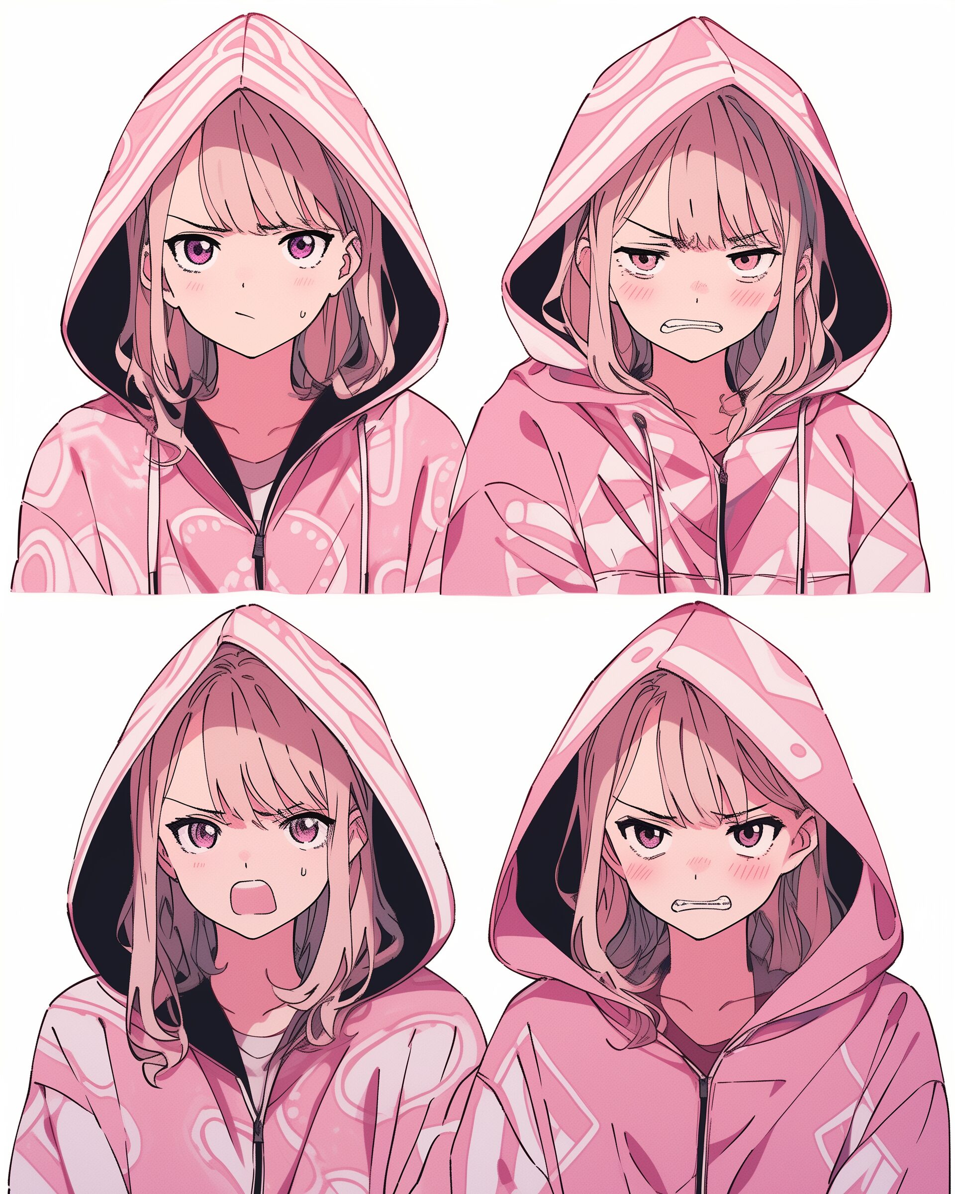 表情豊かなピンクパーカー女子0