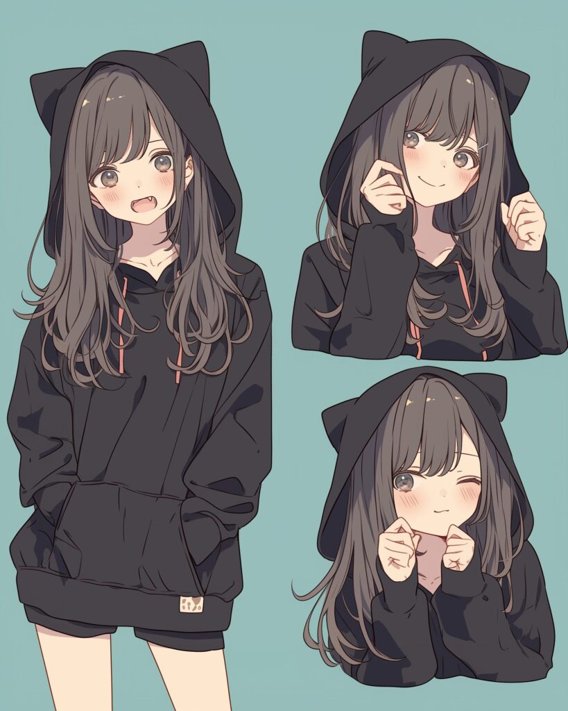猫耳ブラックパーカー女子０