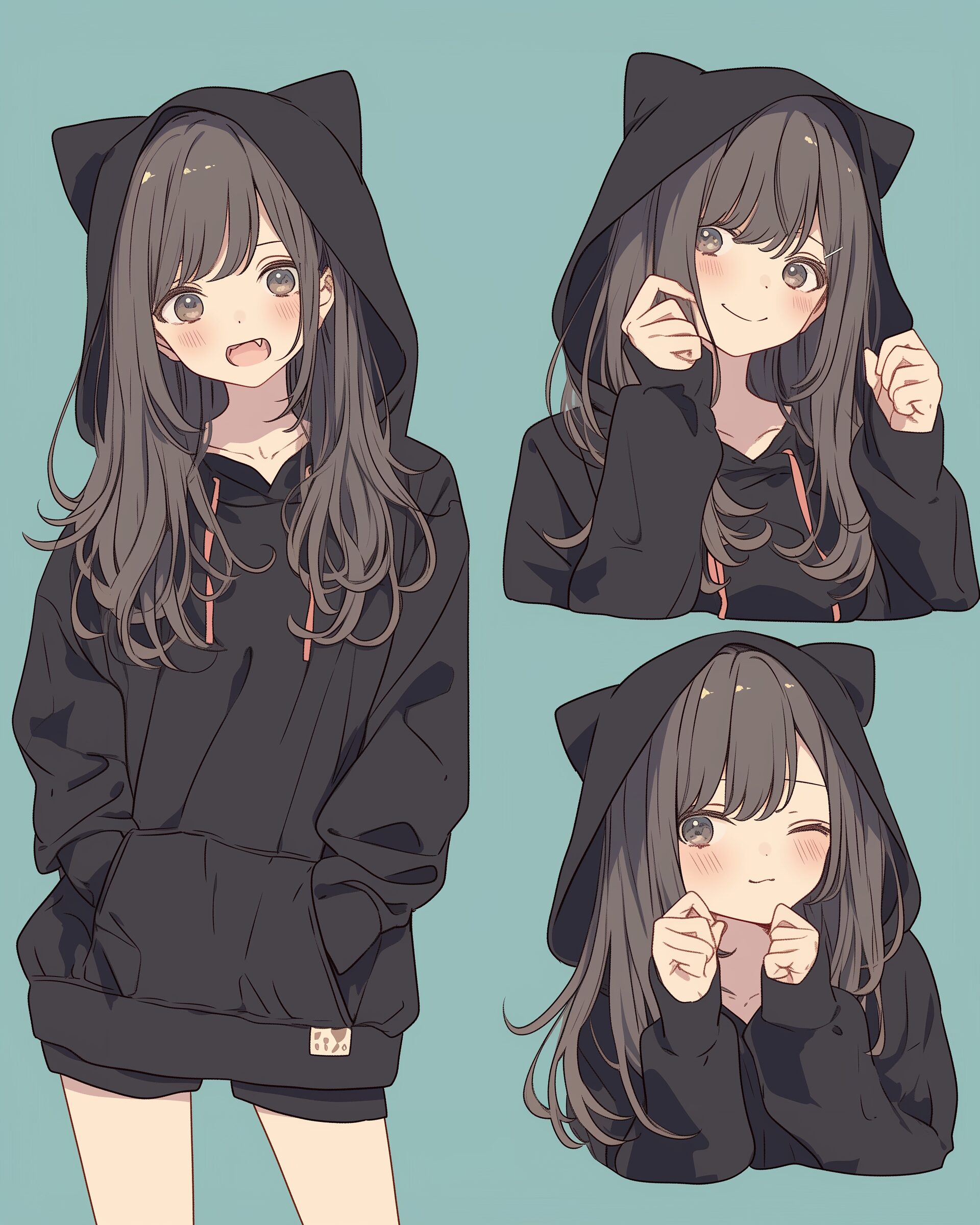 猫耳ブラックパーカー女子０