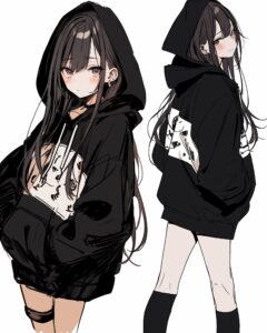 お洒落なブラックパーカー女子０