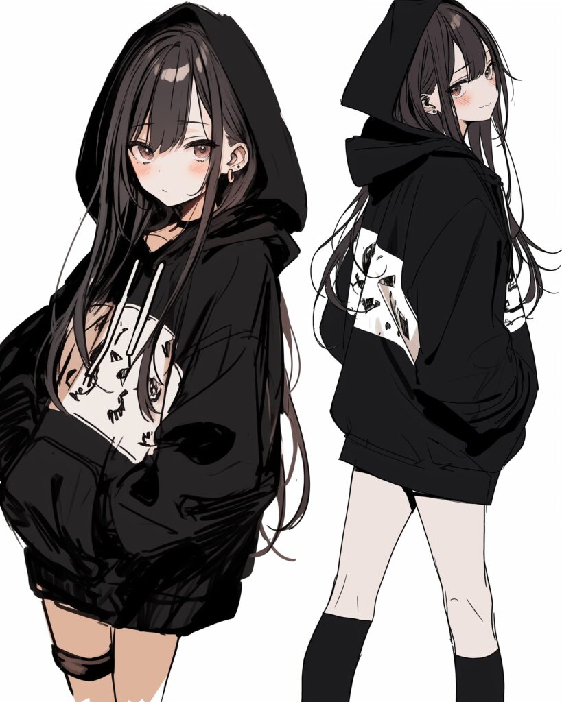お洒落なブラックパーカー女子０