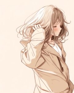 ベージュパーカー女子０