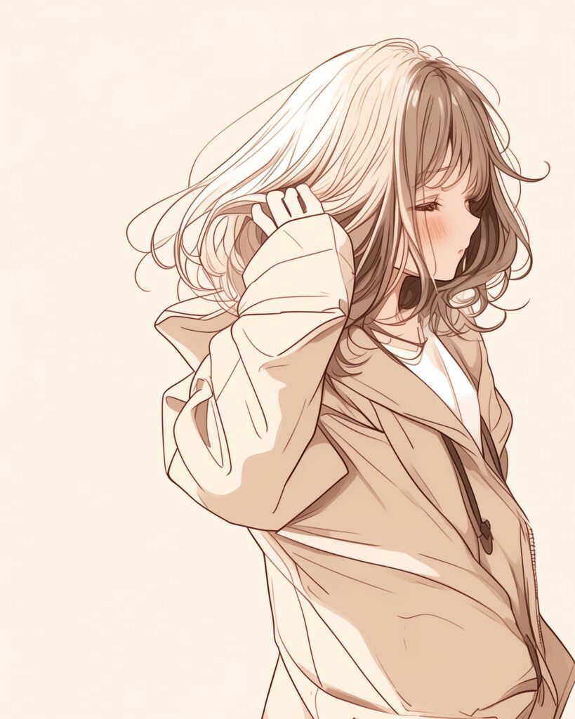 ベージュパーカー女子０