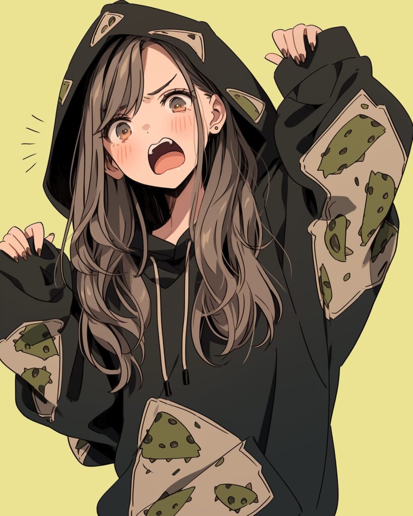 緑黒パーカー女子１