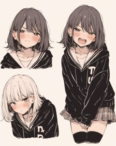 お洒落なブラックパーカー女子１