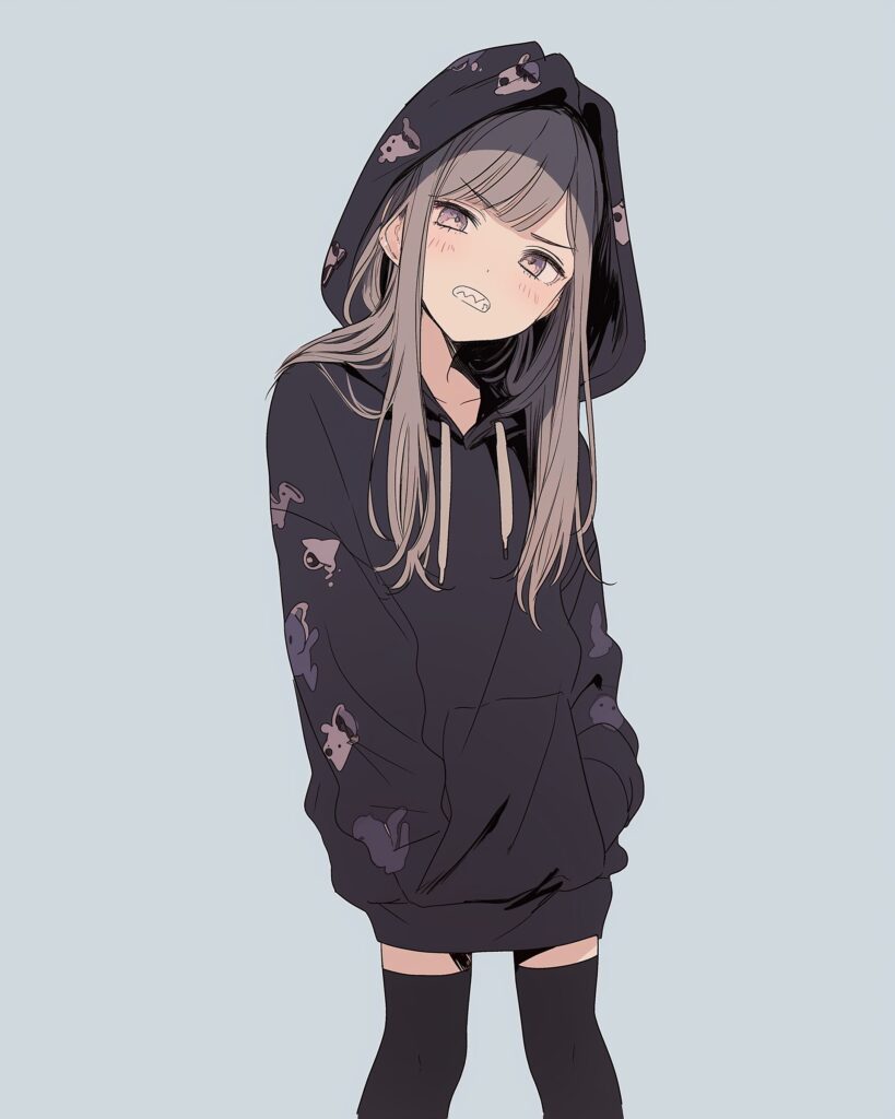 紫黒パーカー女子１