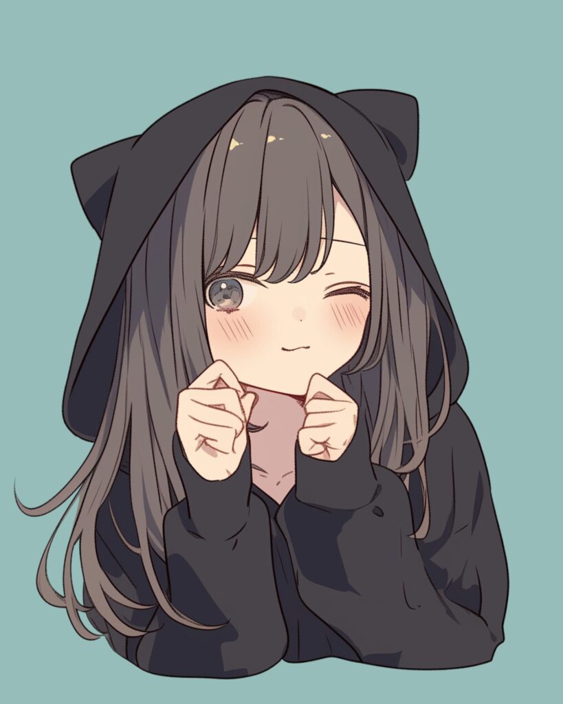 猫耳ブラックパーカー女子１