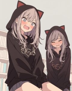 猫耳ブラックパーカー女子０