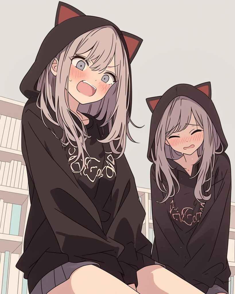 猫耳ブラックパーカー女子０