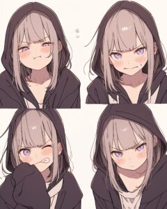 紫黒パーカー女子０