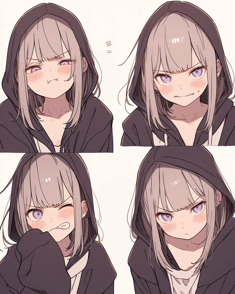 紫黒パーカー女子０