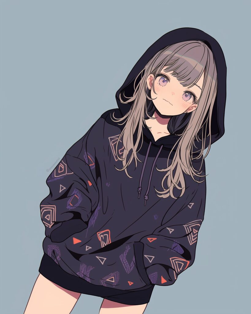 紫黒パーカー女子１